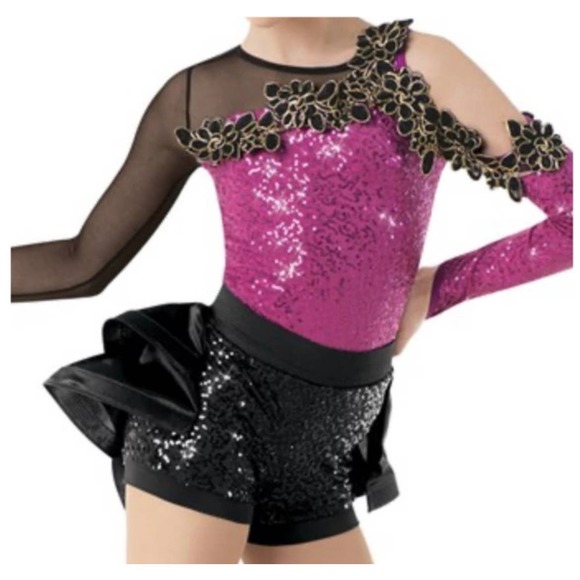 Weissman Dreamer 10503 Biketard Peplum Sequin Dance Costume in Plum Black Small - Picture 1 of 12